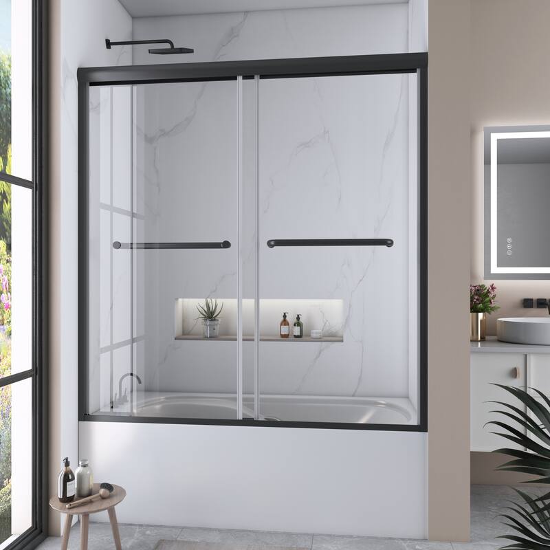 60 in. W x 62 in. H Framed Sliding Bath Tub Door with 5/16 in. Tempered Clear Glass