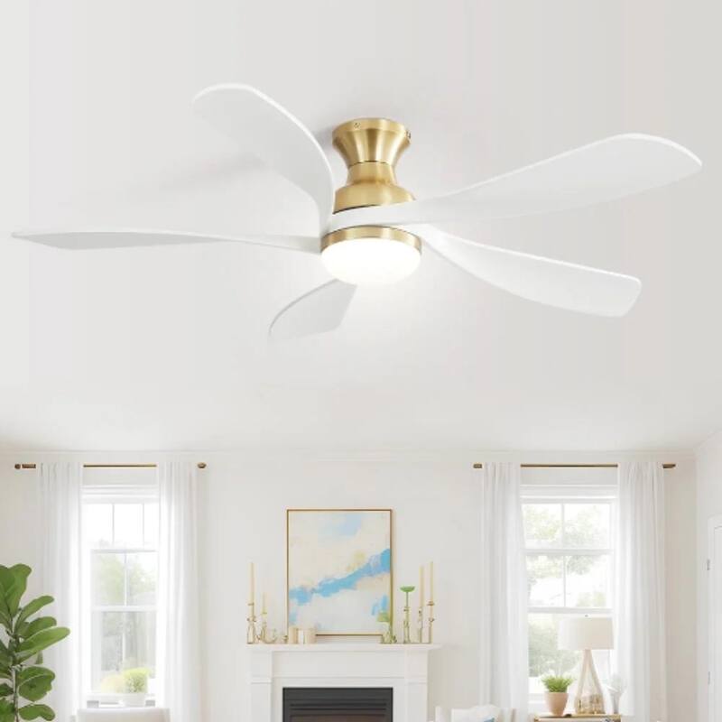 52 Inch Flush Mount Smart Ceiling Fan with Light, APP and Remote Control, Low Profile - 52 inch
