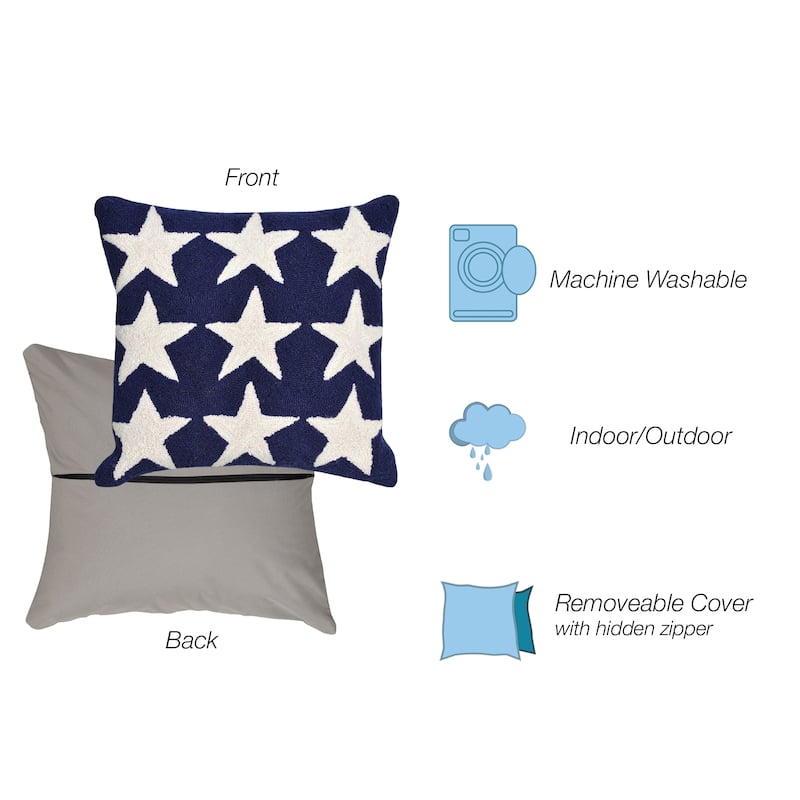 Liora Manne Frontporch Stars Indoor/Outdoor Pillow Blue 18" Square