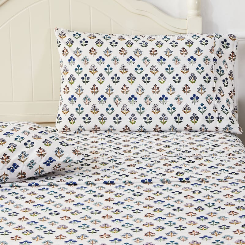 Happy Garden Cotton Sheet Set Multi Blue