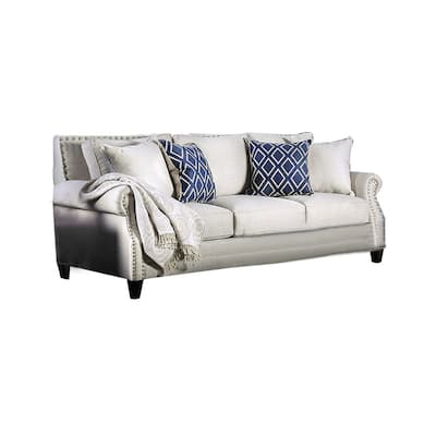 Linen-like Fabric Sofa with Nailhead Trim Design in Beige