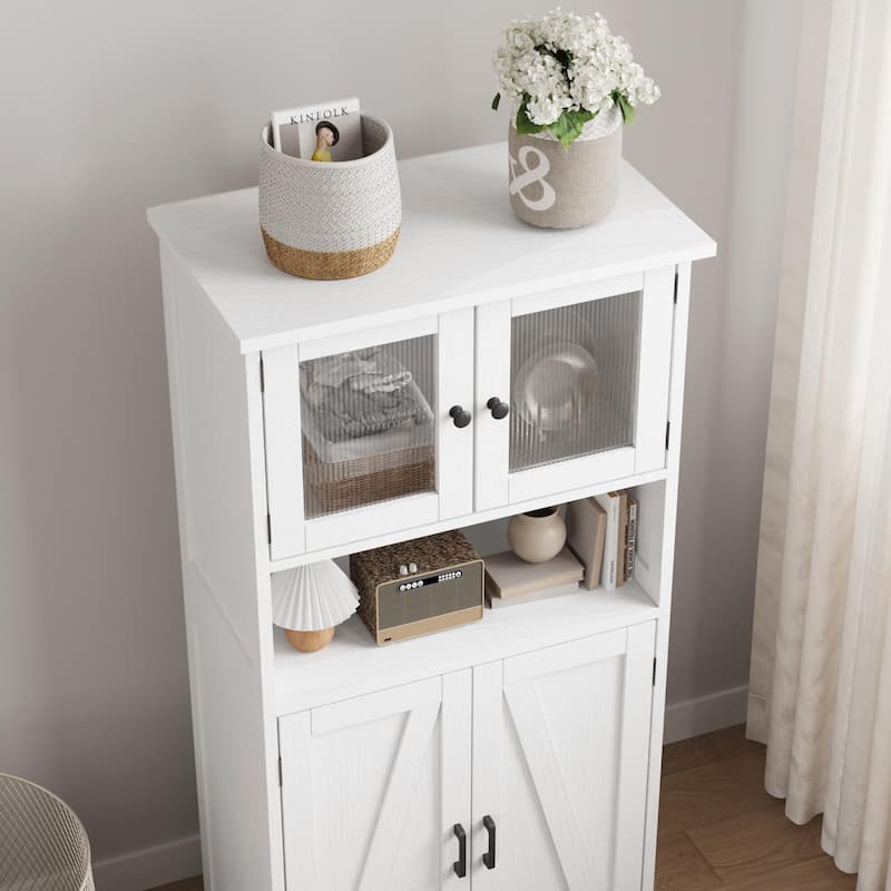 67" H Tall Bathroom Storage Cabinet Freestanding Bathroom Storage Cabinet with 4 Doors