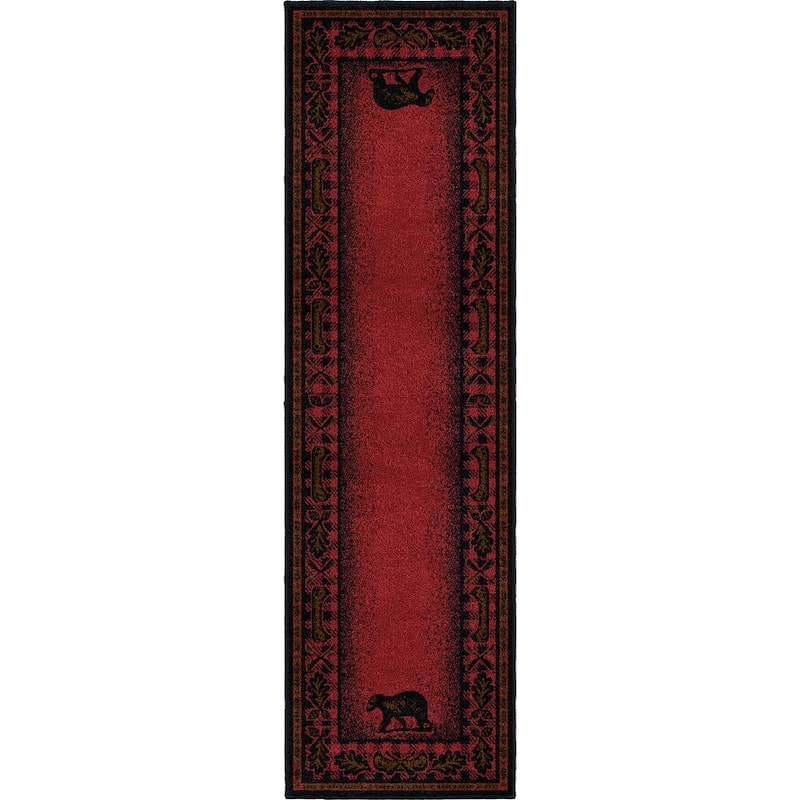 American Destination Woodlands Plaid Lodge Area Rug - 2'3" x 7'7" Runner - Claret