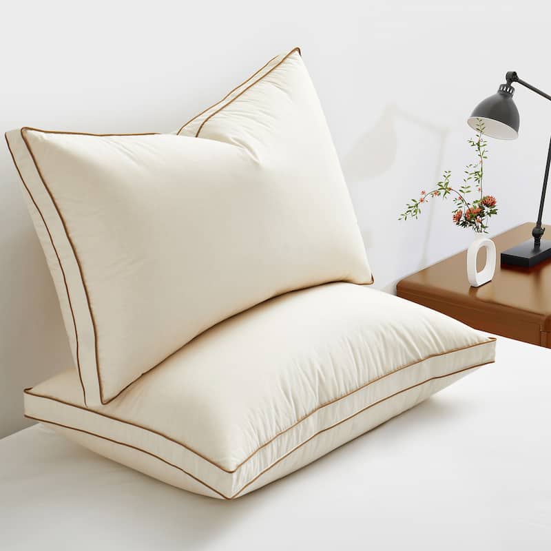 Set of 2 Organic Cotton 90% Down Feather Bed Pillows Made in Germany