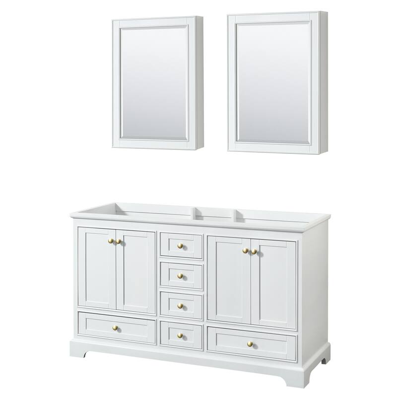 Wyndham Collection Deborah 59-1/4" Free Standing Double Wood Vanity - White / Brushed Gold Hardware