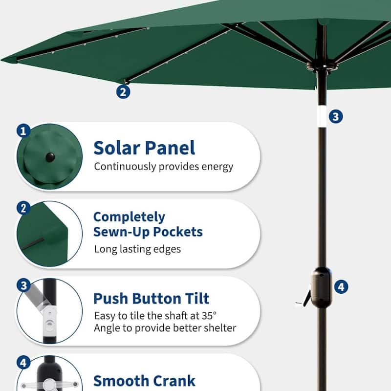 9 Ft Patio Umbrella with Solar Lights for Pool, Deck, Backyard