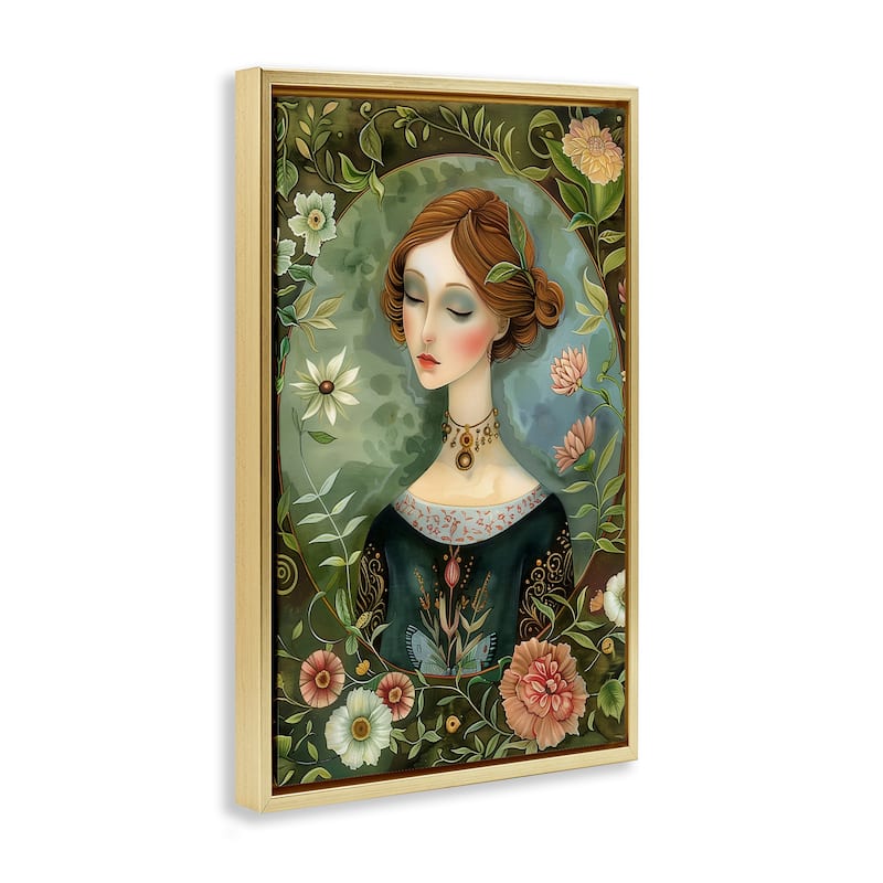 Stupell Floral Edged Victorian Woman Framed Floater Canvas Wall Art Design By The Dutch Lady
