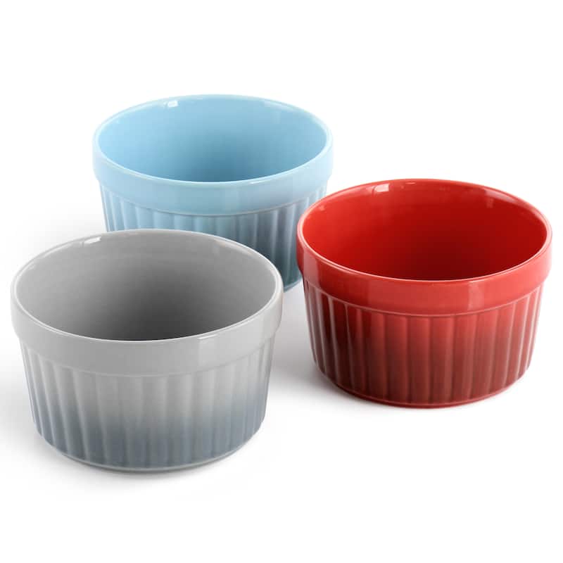 6 Piece 12 Ounce Round Stoneware Ramekin Set in Assorted Colors