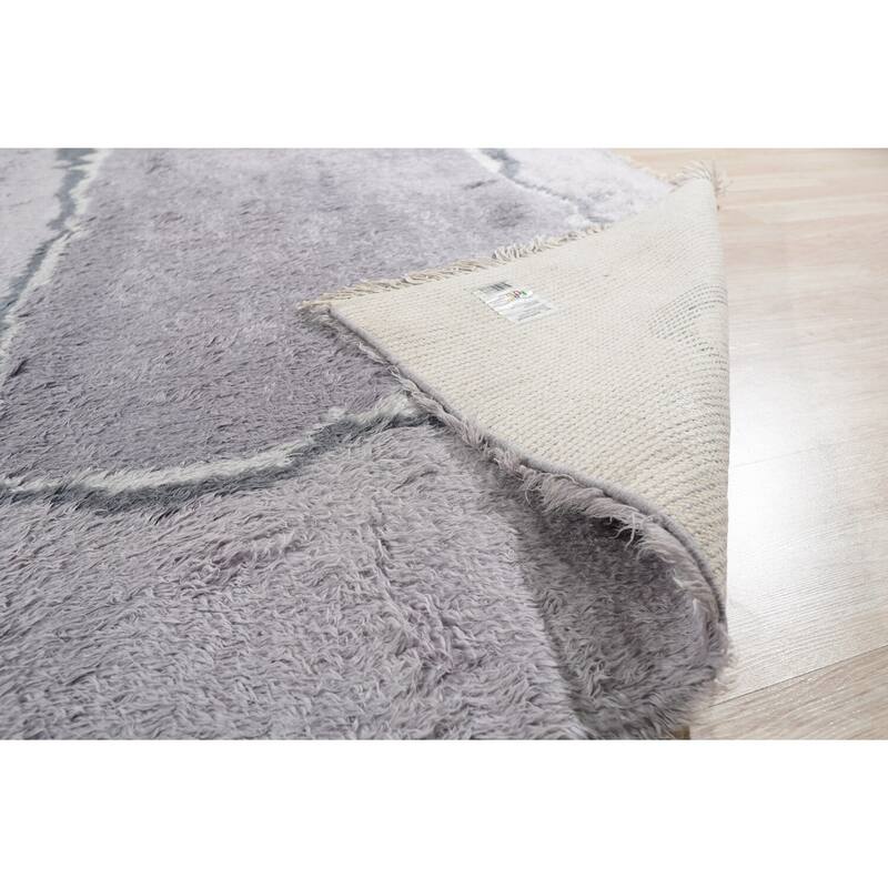 Purple Hand-Knotted Wool Art Deco Rug, 9' x 12', plush stylish floor rug - L