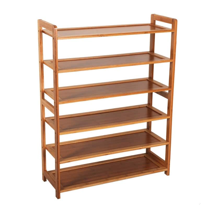 6-Tier Wood Shoe Shelf Storage Organizer Free Standing Shoe Rack Shelves