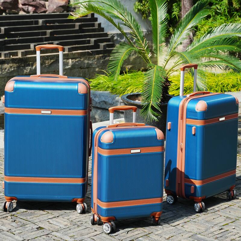 3 Piece Hardside Lightweight Luggage Sets with Double Spinner 8 Wheels and TSA Lock