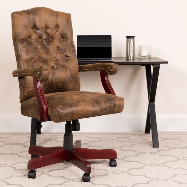 Upholstered Brown Swiveling Executive Office Armchair On Sale Bed Bath Beyond 10125262