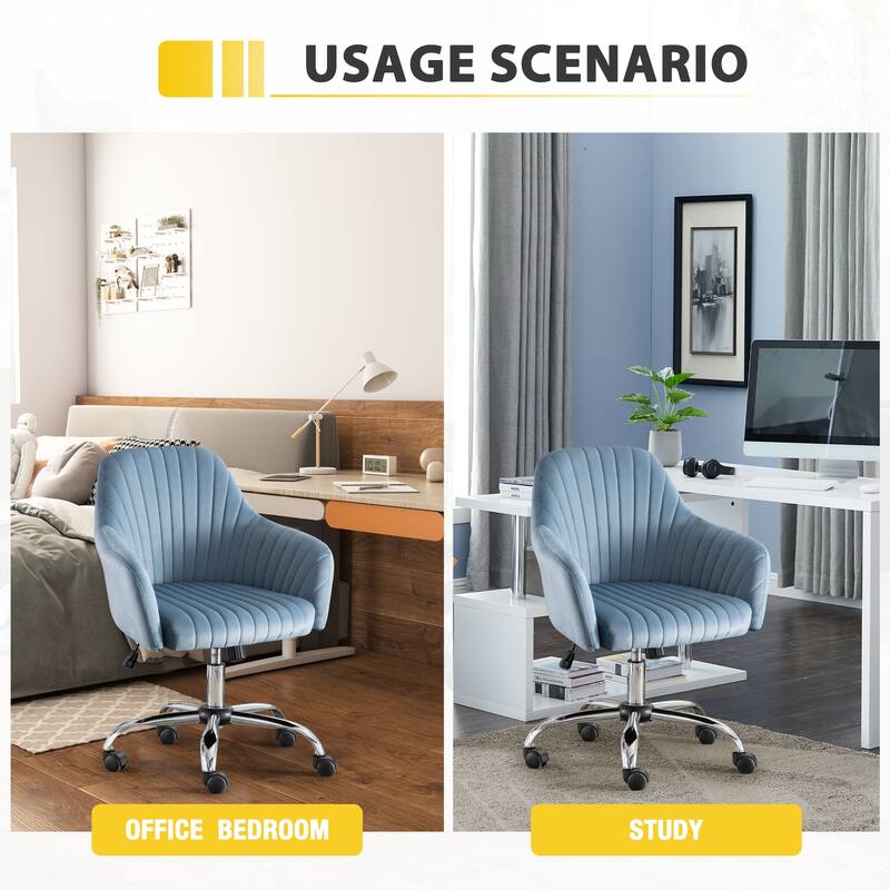 Modern Velvet Accent Chair with Adjustable Height and Rolling Casters
