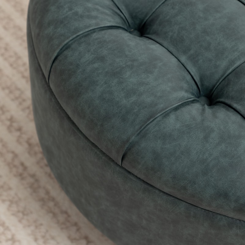 SEYNAR 29.5''Modern PU Leather Round Storage Ottoman with Wood Legs