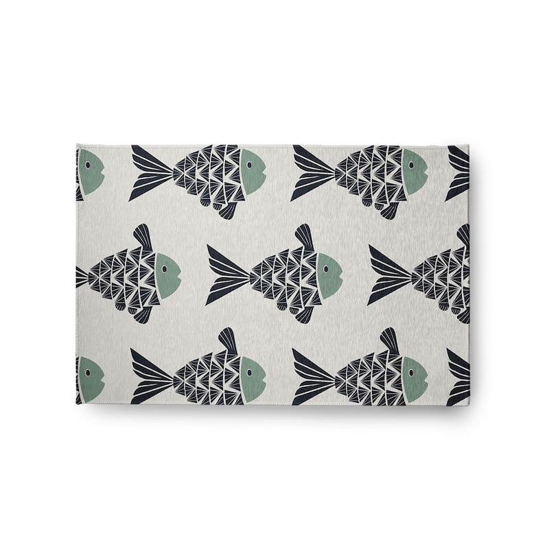 Fish Tales Nautical Indoor/Outdoor Rug - Sage - 2' x 3'