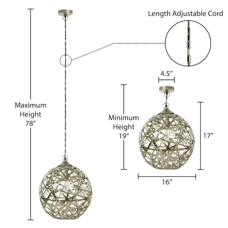 Talia River of Goods Nickel Metal 16-Inch Pendant Light with Adjustable Hanging Cord - 16'' x 16'' x 78''