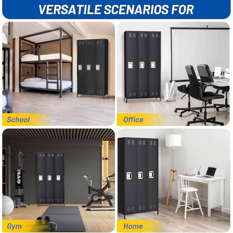 3 Doors Steel Storage Locker Cabinet for Home, Office - N/A