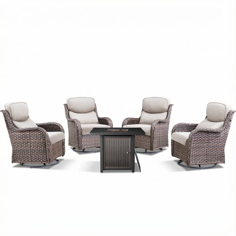 Pocassy 30 In Outdoor Fire Pits with Patio Swivel Glider Chari Set.