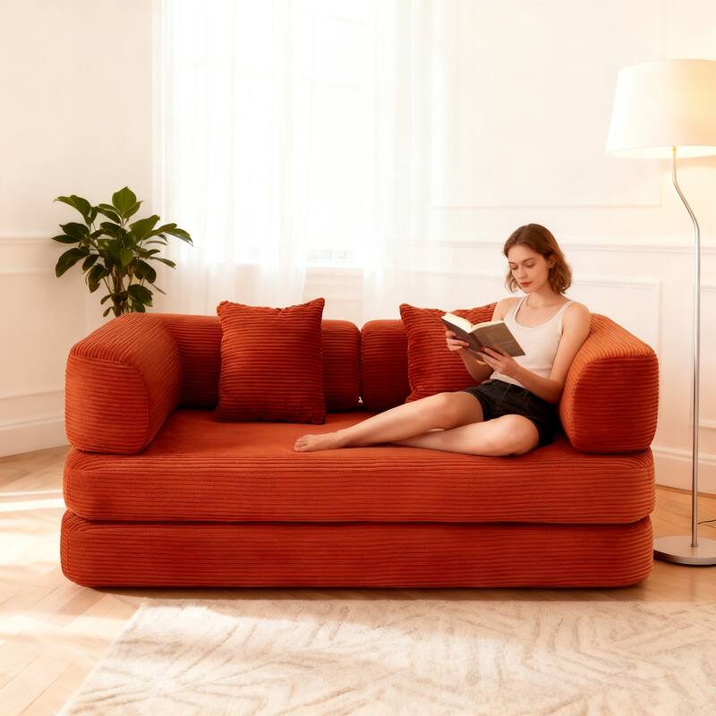 Modular Convertible Sofa Bed Floor Couch with Steel Frame, Simple Sofa Couch Lounge Sleeper Bed for Living Room