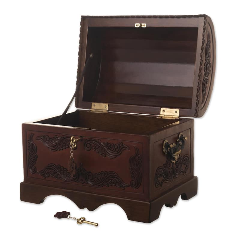 Novica Handmade Peruvian Treasure Leather And Wood Chest