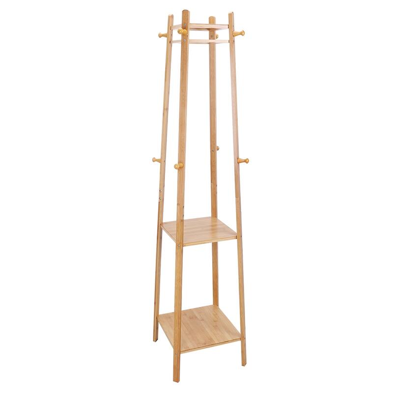 Bamboo Coat Hat Rack Free Clothes stand Standing with 3 Shelves 8 Hooks