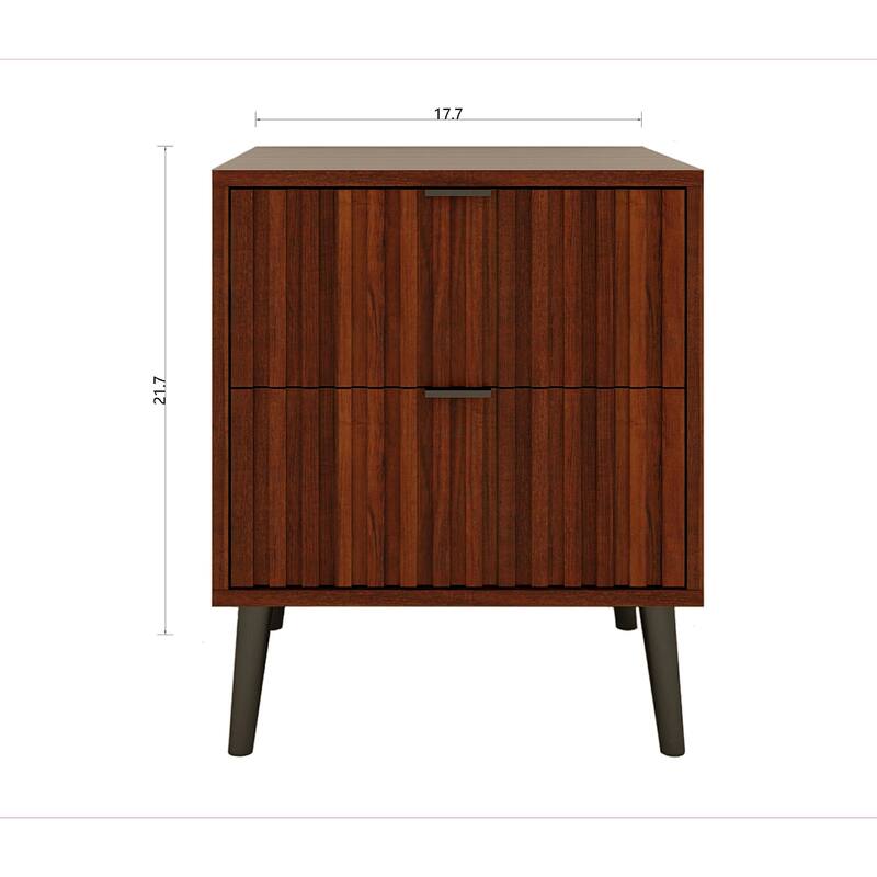 Elegant Mirrored Nightstand with 2 Drawers and Metal Foot, Black