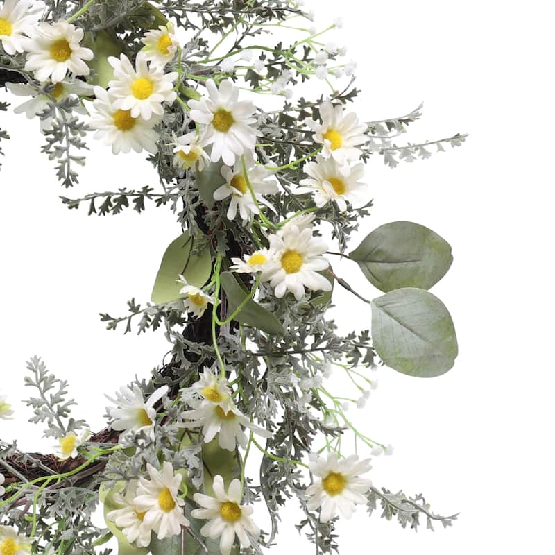 Daisy Floral Artificial Spring Wreath - 24" - White