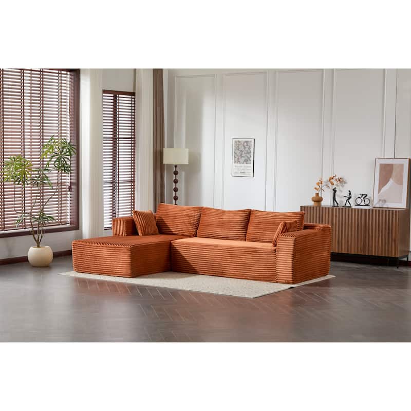 Modular L Shaped Sectional Sofa with Chaise Lounge, Corduroy Upholstered Boneless Sleeper Sofa, Compression Sofa with Deep Seat