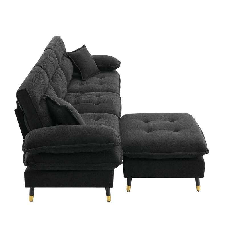 106" L-Shaped 4-Seater Convertible Sectional Sofa with Adjustable Two-Tone Legs and Movable Ottoman in Luxurious Fabric