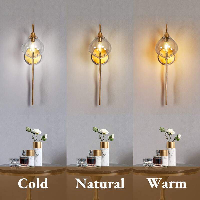 Celesn Modern Glam 1-Light Gold Bathroom Vanity Lights Smoke-gray Glass Wall Sconces - W 6" x H 22"