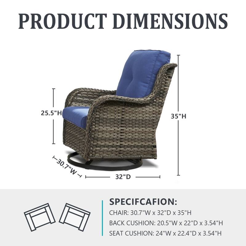 Gymojoy Wicker Swivel Glider Chair with Water-Resistant Olefin Cushions