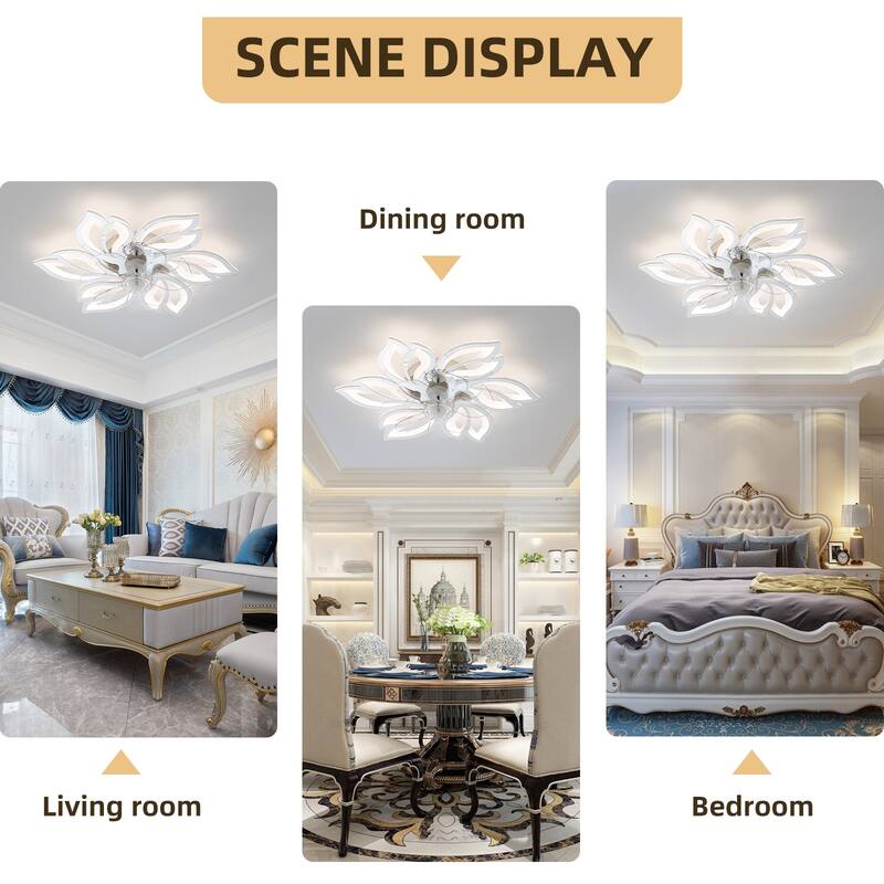 30'' 7 - Blade Ceiling Fan with LED Lights，Indoor Remote Control Ceiling Fans with Lights