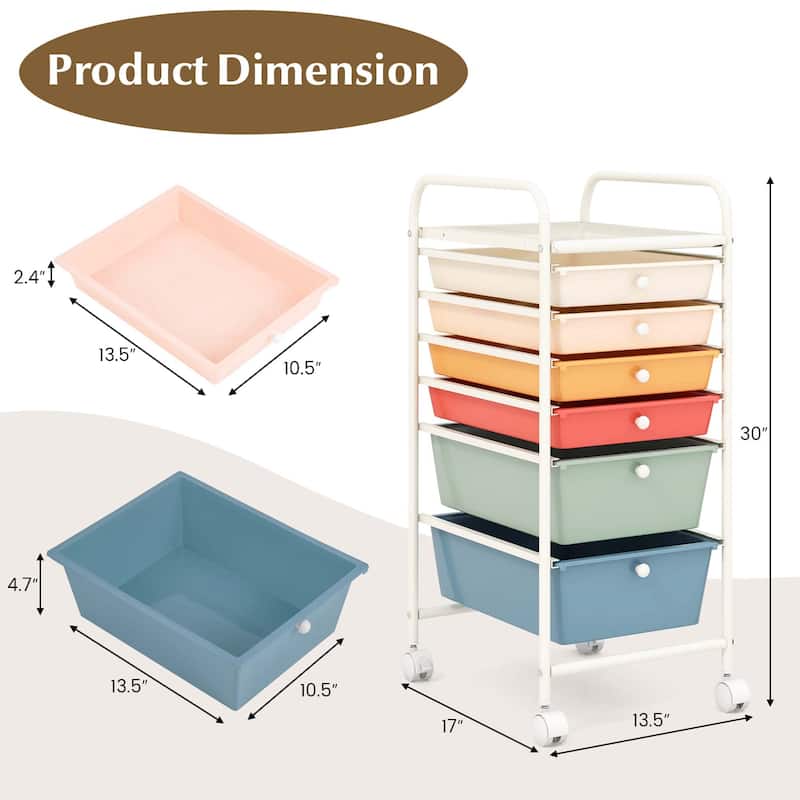Costway 6 Drawer Rolling Storage Cart Scrapbook Paper Office Organizer