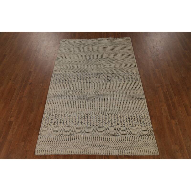Beige Moroccan Area Rug Hand-Knotted Oriental Wool Carpet - 4'11" x 7'10"