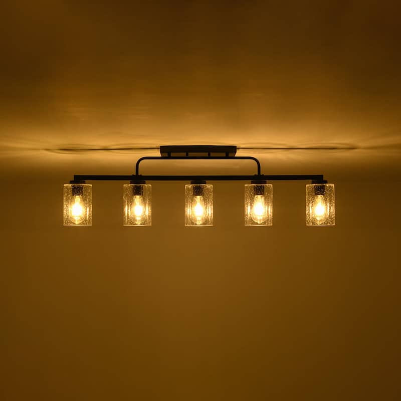 Farmhouse 5-Light Clear Seedy Glass Shade Linear Island Chandelier