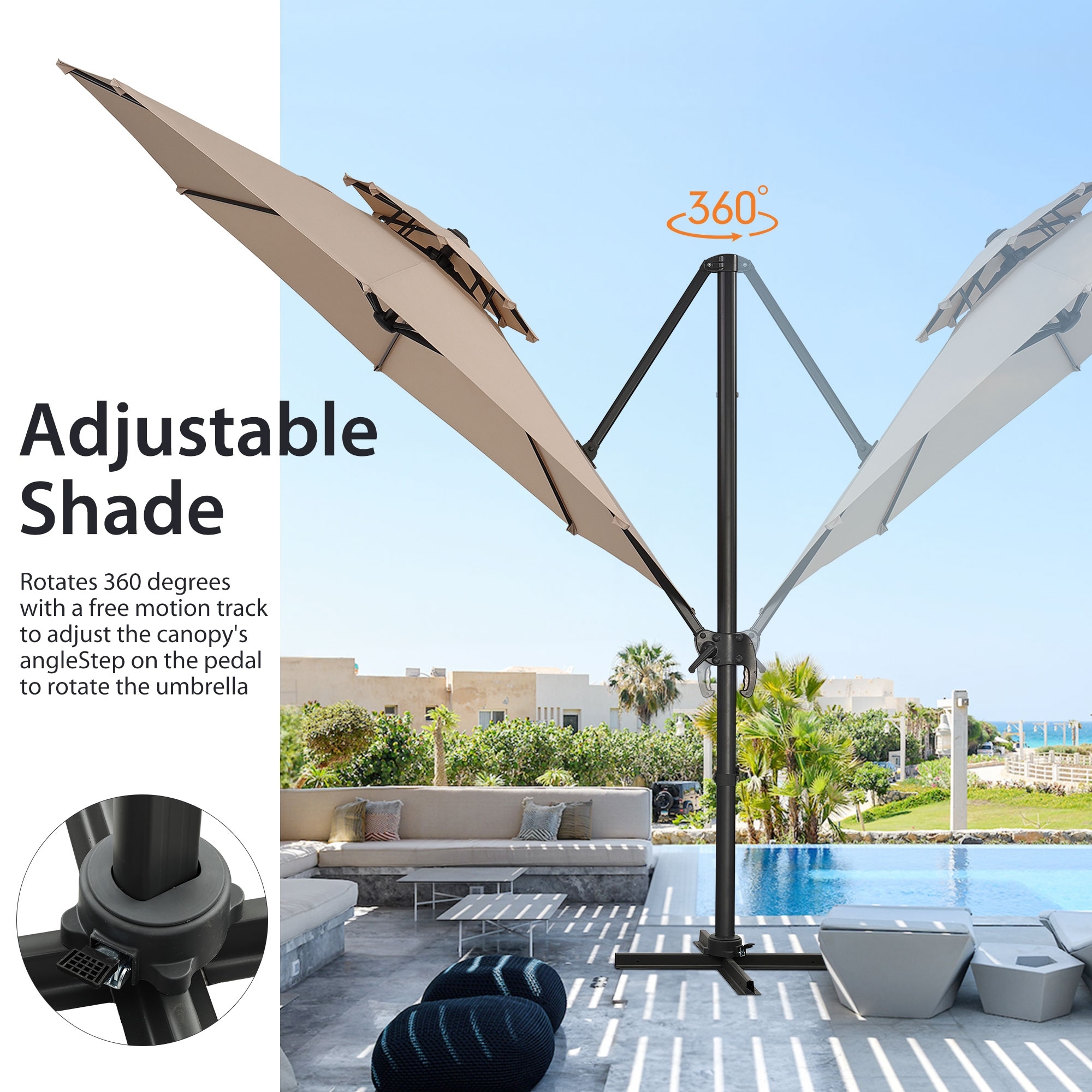 360-degree led cantilever offset patio umbrella w/ tilt - 10ft 10 Foot Solar With 360 Degree Rotation And Integrated Lights 78.5 sq ft) Best Choice Products 10 ft.