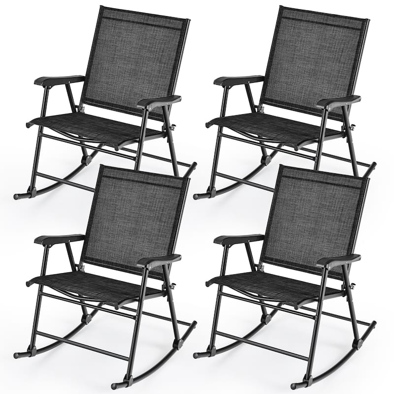 Gymax 4pcs Patio Folding Rocking Chair Heavy-Duty Metal Frame Rockers - Black