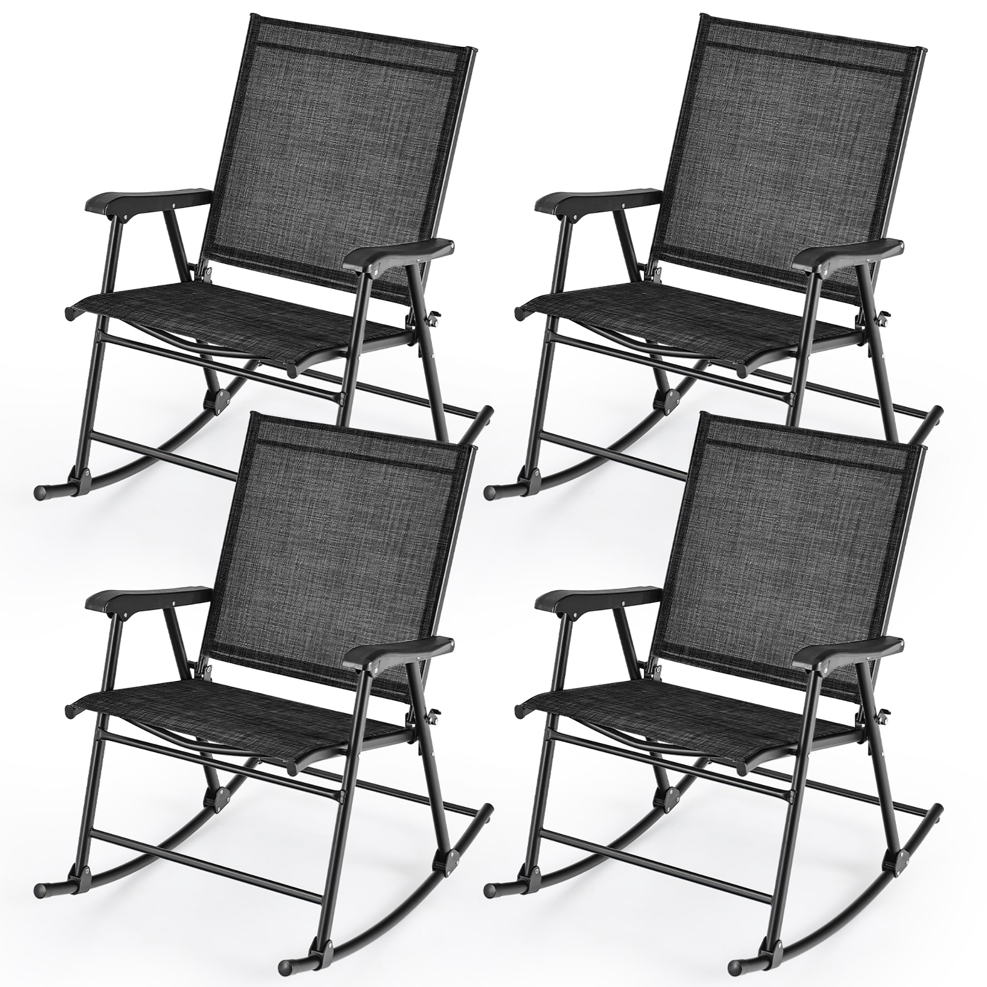 Gymax 4pcs Patio Folding Rocking Chair Heavy-Duty Metal Frame Rockers