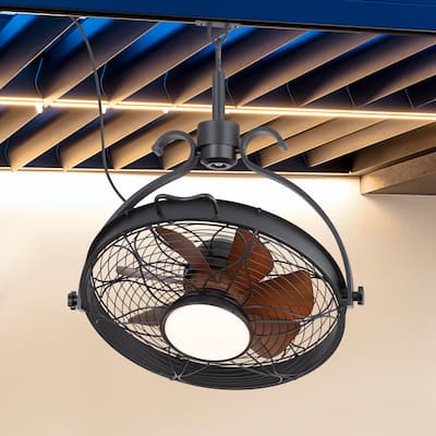23.6" Industrial Wet Outdoor Caged Ceiling Fan with Light and Remote