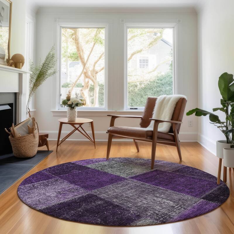 Premium Washable Super Soft Vintage Global Mayfield Rug - Eggplant - 8' x 8' - Round