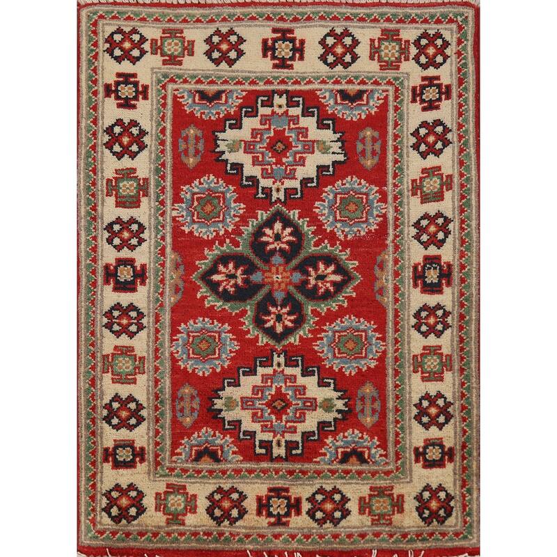 Red Kazak Oriental Accent Foyer Rug Hand-Knotted Wool Carpet - 2'0"x 3'0"