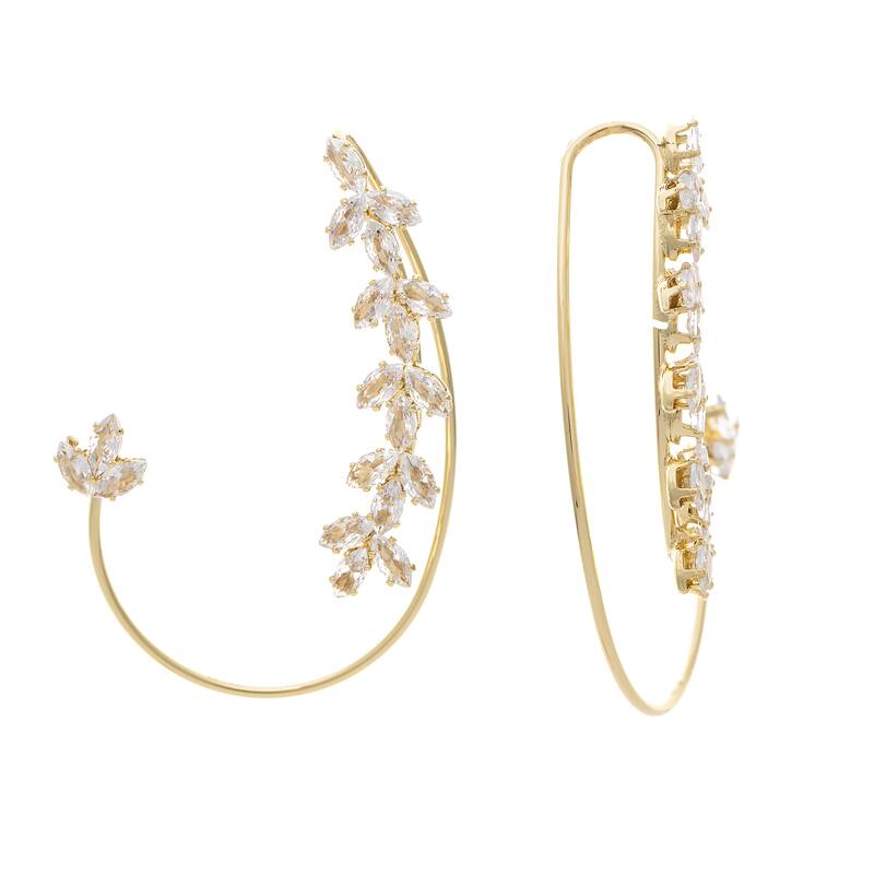 Rivka Friedman 18k Gold Plated Floral Crawler Slip On CZ Earring - 2.25"