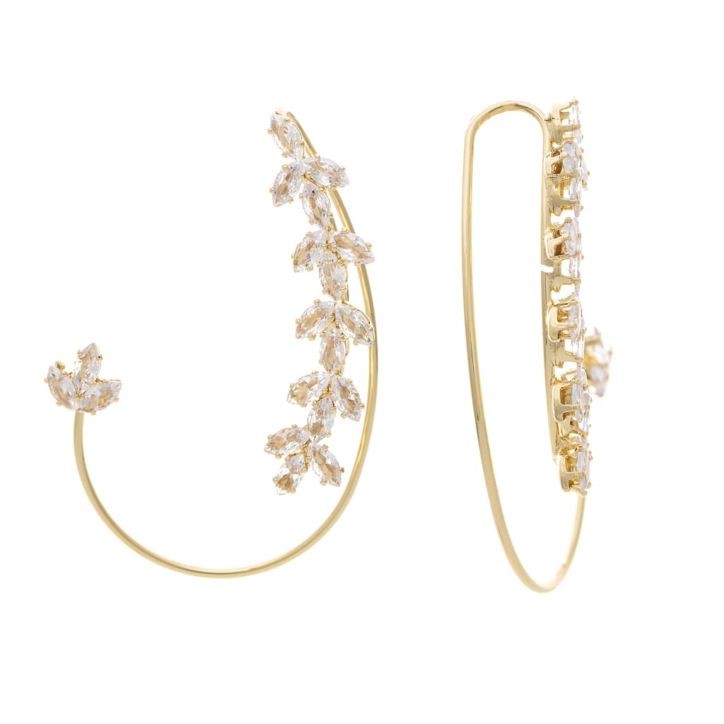 Rivka Friedman 18k Gold Plated Floral Crawler Slip On CZ Earring - 2.25"