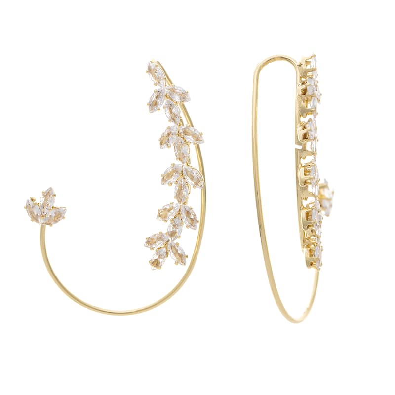 Rivka Friedman 18k Gold Plated Floral Crawler Slip On CZ Earring - 2.25"