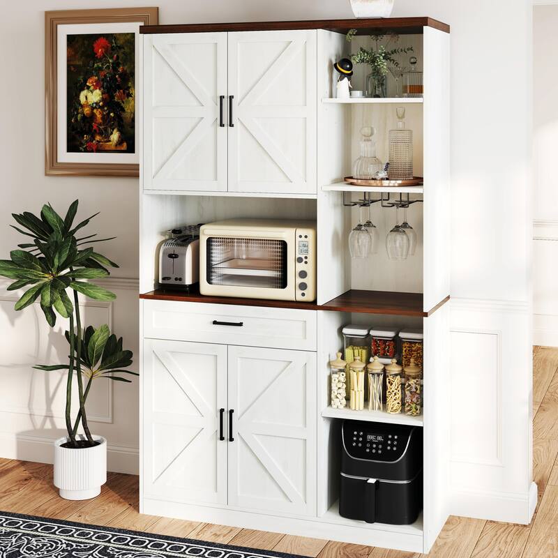 71" Farmhouse Pantry Cabinet - Hutch with Charging Station