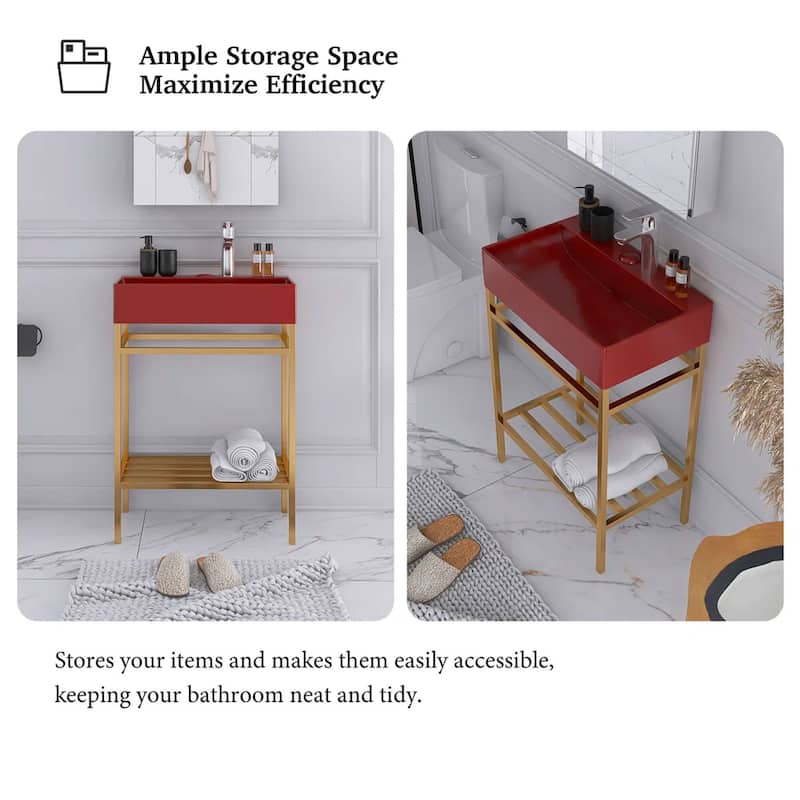 24" Freestanding Bathroom Vanity with Ceramic Sink - 23.62'' x13.98'' x 33.46''