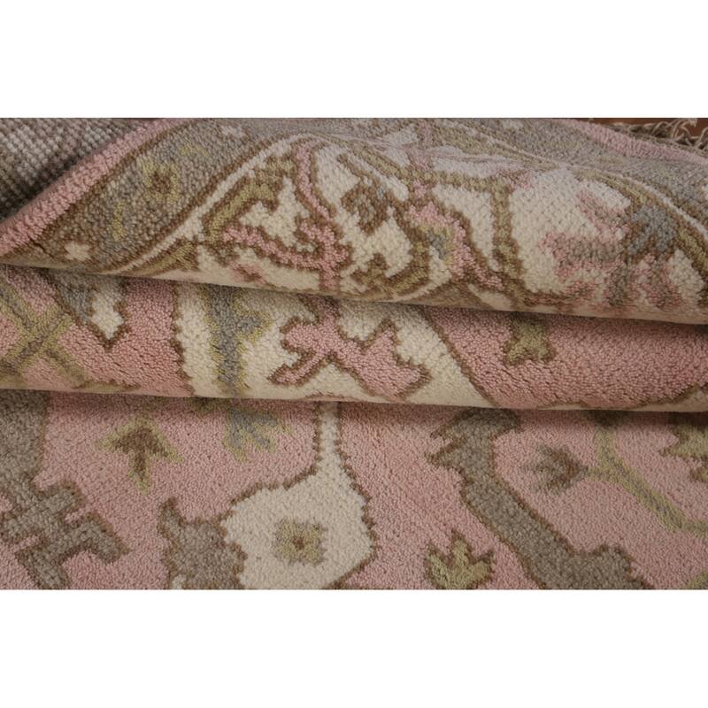 Light Pink Floral Oushak Oriental Area Rug Handmade Wool Carpet - 4'10"x 7'8"