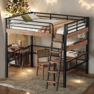Full Size Loft Bed With Built-in Desk,Shelf And Ladder for Home