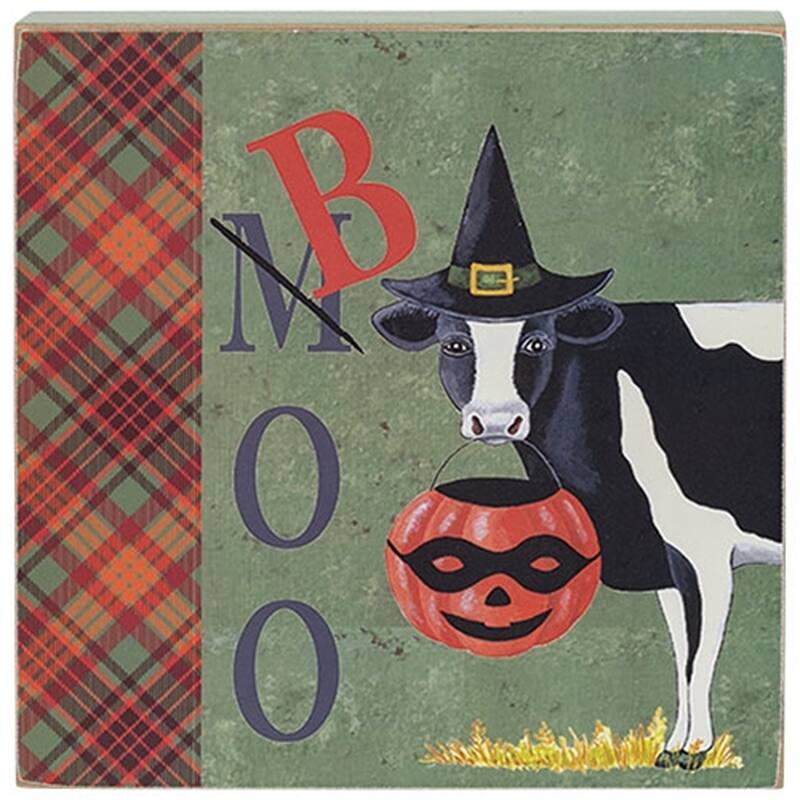 Vintage Hay Boo Scaredy Wooden Halloween Box Signs- 3 Asstd.