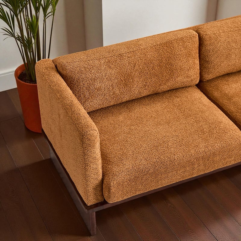 77" Modern Boucle Sofa, 3-Seater Upholstered Couch with Solid Wood Base and Square Arms for Living Room